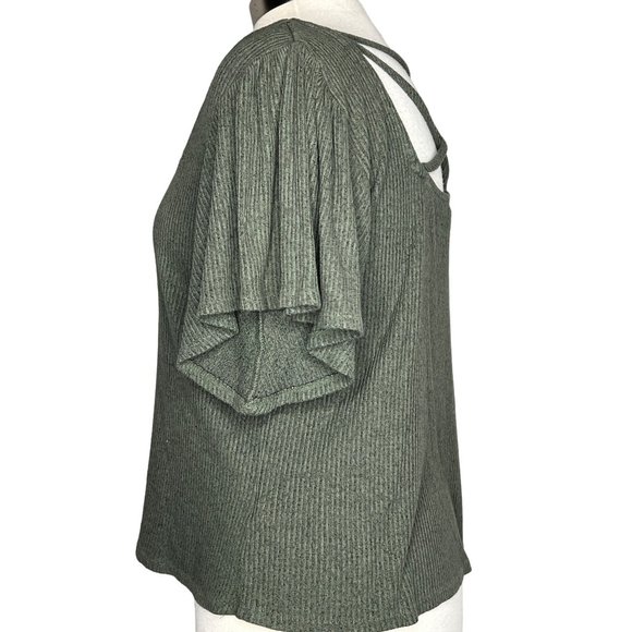 MAUNCES Women's Sweater Size Medium Pull Over Short Sleeve Green Knit Open Back - Picture 3 of 14